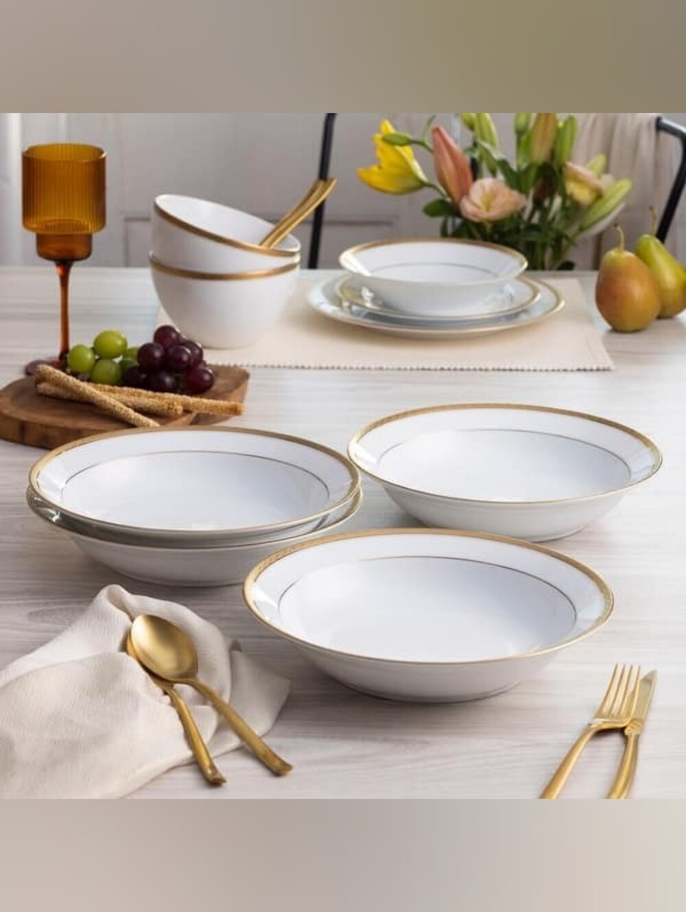 Noritake Charlotta Set of 4 Rim Dinner Bowls, 10", 25 oz. - Gold - 4 Piece